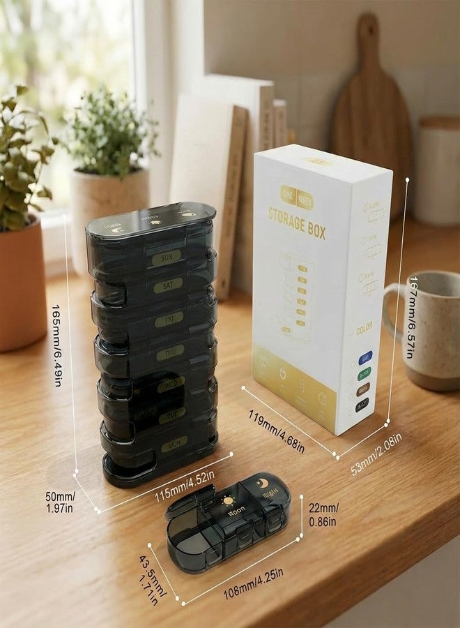 POPCUBE علبة تنظيم الأدوية المميزة من POPCUBE - علبة أدوية أسبوعية مقاومة للماء - علبة أدوية منزلية، منظم أقراص لمدة 7 أيام للمنزل - علبة تنظيم حبوب كبيرة (أسود - 3 أقسام (قائمة)) - Image 3